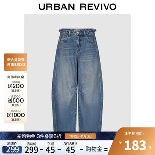 Ur2025 new autumn style women's streamer style retro washed whiskers and scimitar denim trousers uyl850177