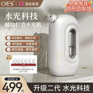 Oes oxygen injection instrument atomizer sprayer water light instrument beauty instrument hydration instrument portable home facial steamer facial handheld send chinese valentine's day gift upgraded model 4 times penetration + efficient absorption + water light technology + essence gift pack white