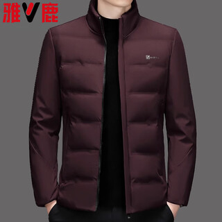 Yalu down jacket men's short stand collar winter young and middle-aged fashionable casual thin thick warm duck down jacket burgundy l recommended 110-120 jin jin equals 0.5 kg