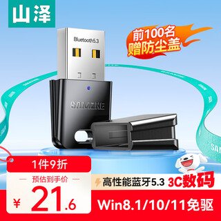 山泽 USB蓝牙适配器5.3接收器 电脑台式机PC蓝牙模块发射器 适用键盘鼠标手柄音响耳机 免驱动RBT53