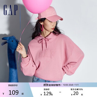 Gap women's spring and autumn 3d embossed logo lazy style american retro solid color sports hooded sweatshirt 429363