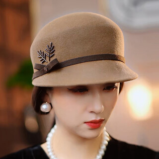 Ptah autumn and winter wool hat equestrian hat small top hat british retro ins style woolen style hat temperament knight hat camel