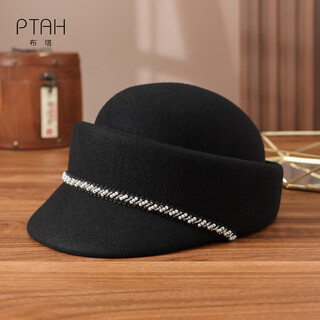 Ptah autumn and winter warm wool felt hat knight hat retro fashion ins style versatile british style equestrian hat autumn and winter new style black