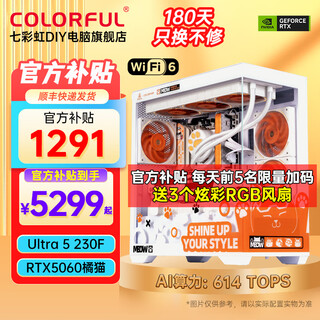 Colorful orange cat customized host 14600kf/230f rtx5060ti 5070ti desktop computer water-cooled chicken game ai live broadcast design diy assembly machine with 2丨ultra 5 230f+rtx5060丨16g ddr5 memory
