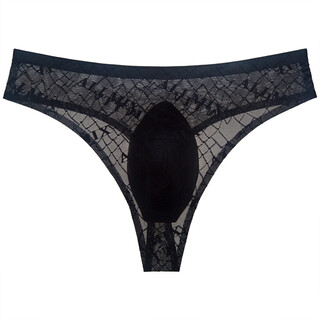 Royal sister's new sexy one-piece seamless sports fitness men's lace thong hollow translucent quick-drying black m one size fits all