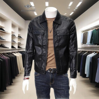 Andseeyou trendy brand leather jacket for men, autumn and winter new work jacket, slim leather jacket, handsome and versatile top, boutique men's clothing, black m