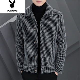 Playboy high-end woolen jacket men's autumn and winter new lapel thickened clothes winter casual jacket men's gray high quality 2xl 140-155jin jin equals 0.5 kg