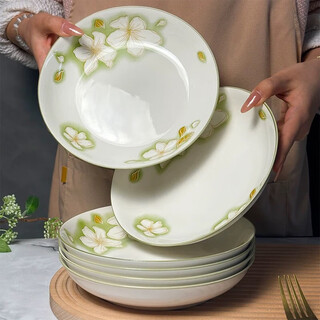 家用造型款北欧风现代风花瓣造型创意釉下彩简约家用8英寸花边盘 象牙白 1个装