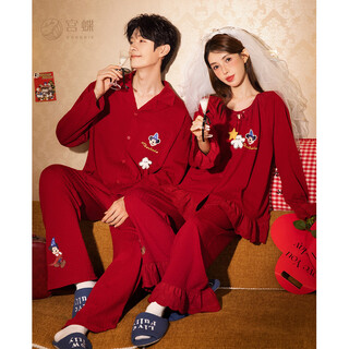 Gong die light and soft disney mickey red couple pajamas spring and autumn long sleeve newly wedding home clothing for men