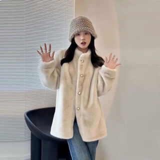 Coolnairo imitation mink fur coat for women winter new style loose young style thickened fur one-piece milk tea color l