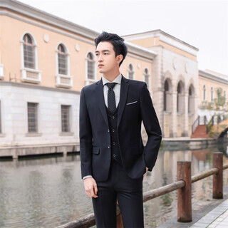 Less is more lilang men's suit suit men's business professional suit casual small suit korean slim groom wedding black three-piece suit m