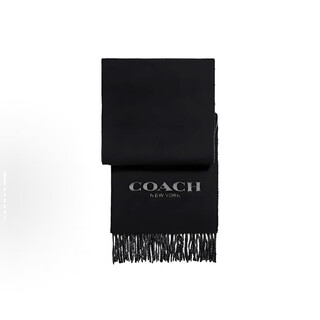 Coach men's wool scarf black gray logo thick unisex scarf double sided classic logo black/gray double sided 76053 ri6