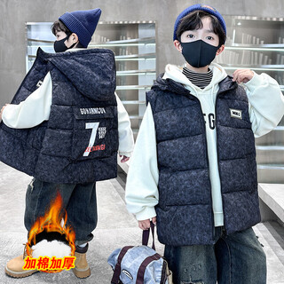 Katu blue cat boys cotton vest autumn and winter thickened 2025 new large children's vest jacket winter children's warm vest outer wear 2302 model black 140