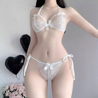 Large size sexy underwear women's summer 2024 new passion mesh bra thong set white one size 80-120jin jin equals 0.5 kg