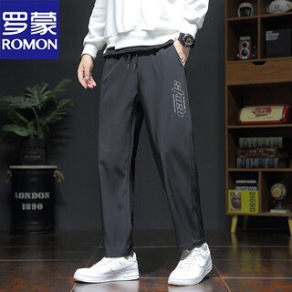 Romon autumn and winter quick-drying pants men's casual pants men's loose straight regular sports pants black tapered casual pants black m