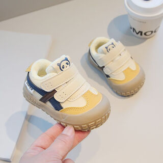 Terranis season soft sole plus velvet, thickening and warmth, functional shoes for boys and girls aged 1-3 years old, functional shoes, second cotton 1009 yellow 16_inner length 11.5 cm