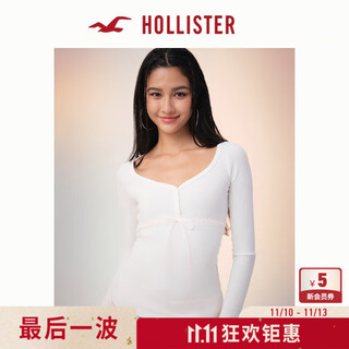 Hollister25 new autumn style american y2k sweet and spicy slim henley collar long-sleeved t-shirt women's 339-5194 white m (165/92a)