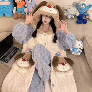 Yu zhaolin (yuzhaolin) coral velvet nightgown for women winter plus velvet thickening new cute big ears pug flannel suit home clothes