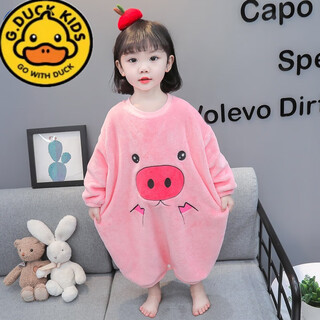 G.duckkids children's flannel sleeping bag autumn and winter baby anti-kick quilt one-piece pajamas girls winter coral velvet nightgown pink piggy 90 90 suitable for height 80 - age 1 and a half - 2 years old left