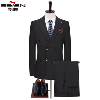 Seven 7 seven brand suit men's casual suit spring and autumn solid color dress set with two-piece business fashion suit black (suit + pants) xl 50