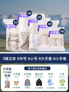 Yusenyi travel storage bag vacuum compression bag suitcase special hand-rolled clothes quilt sealed vacuum bag (long-distance self-driving) 3 short three-dimensional 6 medium 6 small 6 large roll 6 small roll travel storage set