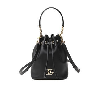 Dolce&gabbana women's bucket bag detachable shoulder strap drawstring closure top handle internal logo patch black leather black one size