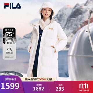 Fila official women's long down jacket winter casual simple hooded thickened coat women's jacket cloud mushroom white-wt m 165/84a