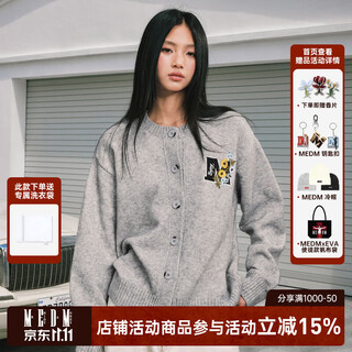 Medm hou minghao's same style line floral embroidery simple cardigan sweater for men and women trendy brand lazy style sweater gray m