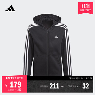 Adidas velvet warm three-stripe hooded jacket for boys and girls autumn and winter adidas light sports black/white 152