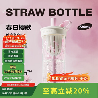 Lock&lock sakura straw milk tea cup summer plastic water cup outdoor portable handle water cup 720ml white