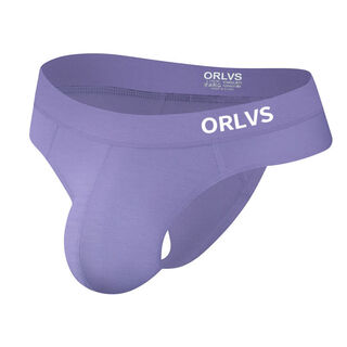 Modal men's thong low waist butt raising single butt solid color hollow comfortable breathable sexy u protruding underwear men purple m