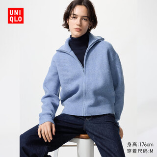 Uniqlo women's souffle zip knitted cardigan/sweater sweater jacket 25 new style 480490 62 pink blue m/160/84a