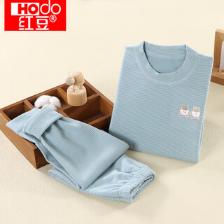 Hongdou children's derong thermal underwear winter velvet thickened boneless boys and girls quick-heat bottoming pajamas home clothes set striped green thickened type a/boneless/quick-warm m 170# (recommended height 160c)