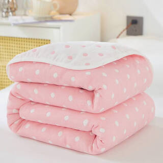 Fantasy pure cotton six-layer gauze towel quilt pure cotton summer thin children's baby blanket 6-layer gauze summer cool quilt (polka dot pink) 90x100cm pure cotton 6-layer gauze for babies