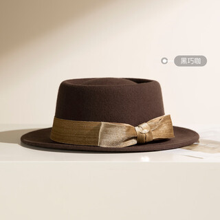 Siggi wool woolen hat for women winter new style french wedding retro fashion all-match flat brim elegant bow knot flat top hat black coffee 57cm