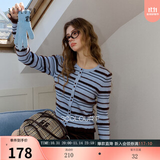 Sancai 2025 new winter striped sweater round neck earring sweater slim fit short f clear sky blue stripe s 155/80a