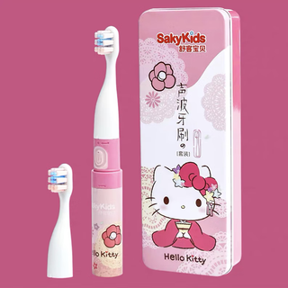 Shuke children's electric toothbrush set b2 waterproof soft-bristle tooth cleaning for 3-6-12 year old baby non-rechargeable fully automatic sonic hello kitty powder 1 1 host + 2 brush heads 1