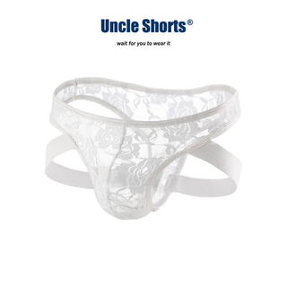 Uncleshorts sexy white lace thong men's underwear low waist butt lifting double butt briefs white sexy lace thong s