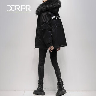 Drpr brand women's new product coat women's pie jacket women's white duck down 2025 winter short fur coat women's thickened black m