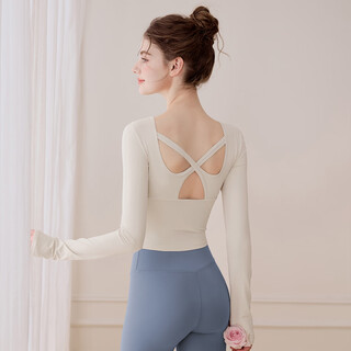 Lululmcctn long-sleeved yoga clothes for women 2025 autumn and winter new pilates professional training sports fitness suit milk white long-sleeved m