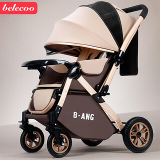 Belecoo high-view baby stroller can sit and lie down, lightweight folding four-wheel shock-absorbing stroller, outdoor stroller, four-season model - monet garden - four-wheel rubber - one-button one-hand closing - two-way - can sit and lie down
