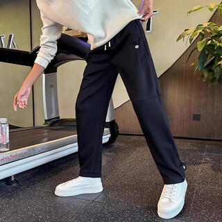 Kuraishi kazuki autumn and winter straight sweatpants men's plus velvet wide-leg loose sports pants handsome trendy men's pants new casual pants black plus velvet 3xl