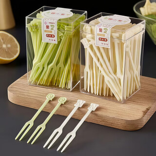 Home katei story japanese disposable creative fruit forks for children and babies cute food-grade plastic fruit picks cake dessert forks two boxes + green + white 260 pieces