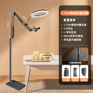 Qizhi special mobile phone holder with portable overhead shooting cantilever straight shelf wall hanging gourmet calligraphy beads floor-standing heightening model + 26cm shadowless lamp + remote control