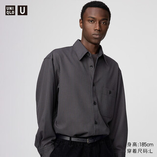 Uniqlo-kooperation herren- und damen-twill-lose-karohemd-langarmhemd 483132 08 dunkelgrau m /170/92a