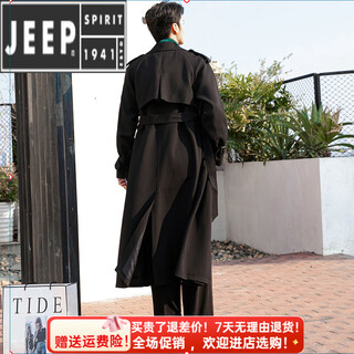 Jeep spirit 2025 spring and autumn new dark style design premium coat trendy long windbreaker german jacket men black xl