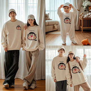 Leoezya family of three parent-child outfits, different parent-child outfits for autumn and winter, family of three or four, children's velvet thickened sweatshirts, small apricot large pattern, velvet style 190 adults 3xl 170-190 jin jin equals 0.5 kg