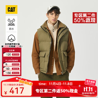 Cat carter's new men's outdoor casual loose version water-repellent workwear versatile warm down vest jacket khaki green xl