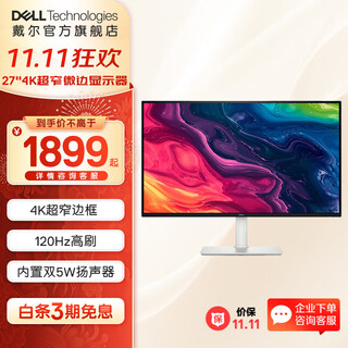 戴尔（DELL）27英寸4K显示器 超高清 IPS广色域 内置扬声器 旋转升降 超窄微边显示器屏幕办公娱乐设计显示器 【新品】120Hz  S2725QS 官方标配 含3年原厂上门更换服务