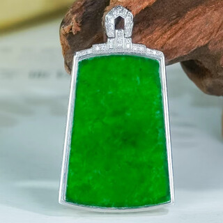 Lolia mid-autumn festival gift 18k gold inlaid jade natural a green jade fashion simple inlaid trapezoidal ping an wu shi brand pendant